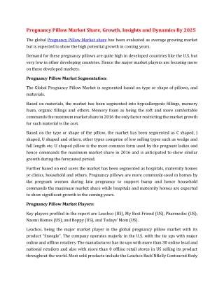 Pregnancy Pillow Market Share, Growth, Insights and Dynamics By 2025