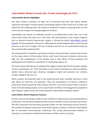 Labyrinthitis Market Growth, Size, Trends and Insights By 2023