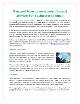 Managed Security Awareness (Awaas) Services For Businesses In Oman