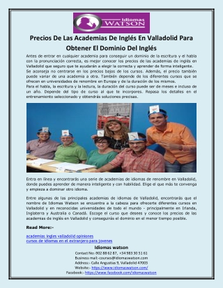 Precios De Las Academias De Inglés En Valladolid Para Obtener El Dominio Del Inglés