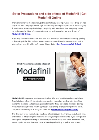 Strict Precautions of Modafinil | Get Modafinil 200mg Online