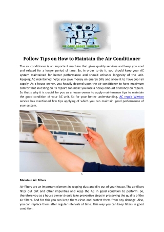 Follow Tips on How to Maintain the Air Conditioner