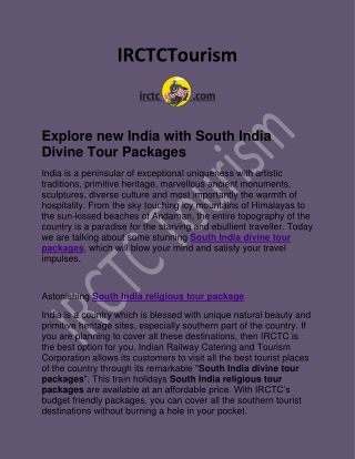 Explore new India with South India Divine Tour Packages