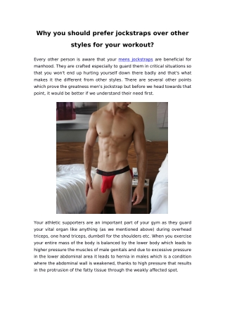 Why you should prefer jockstraps over other styles for your workout?