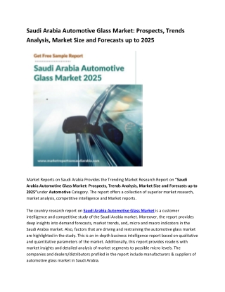 Saudi Arabia Automotive Glass Market Research Report 2025