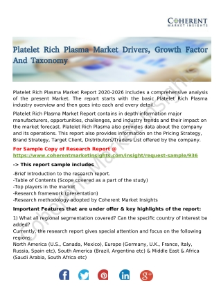 Platelet Rich Plasma Market Drivers, Growth Factor And Taxonomy