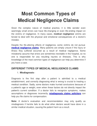 Type of Medical Negligence Claims - Medical Negligence Solicitors