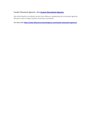 Teacher Placement Agencies - Hire Lecturer Recruitment Agencies