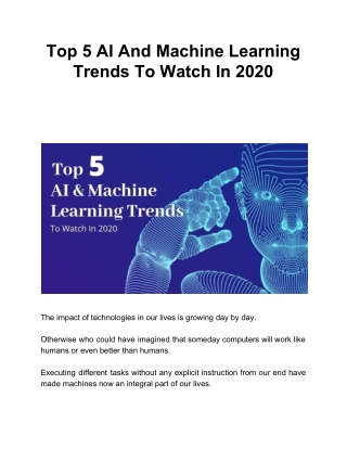 Top 5 AI And Machine Learning Trends To Watch In 2020