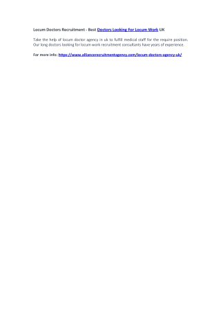 Locum Doctors Recruitment - Best Doctors Looking For Locum Work UK