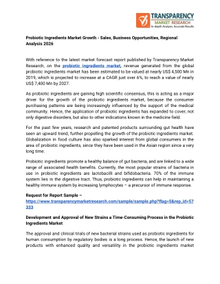 Probiotic Ingredients Market Growth – Sales, Business Opportunities, Regional Analysis 2026