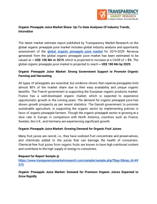 Organic Pineapple Juice Market Share: Up-To-Date Analyses Of Industry Trends, Innovation