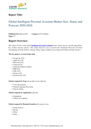 Intelligent Personal Assistant Market Size, Status and Forecast 2020-2026