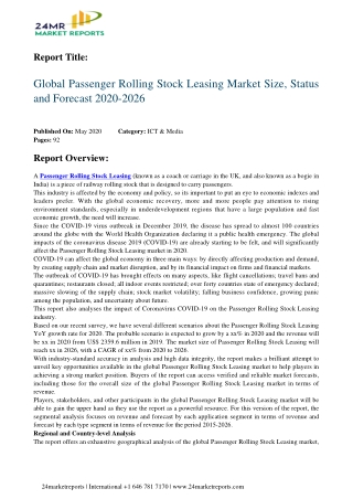Passenger Rolling Stock Leasing Market Size, Status and Forecast 2020-2026