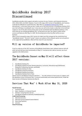 Sunset of QuickBooks Desktop 2017 Discontinued