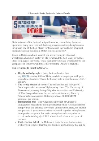 5 Reasons to Start a Business in Ontario, Canada