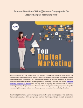Promote Your Brand With Effectuous Campaign By The Reputed Digital Marketing Firm