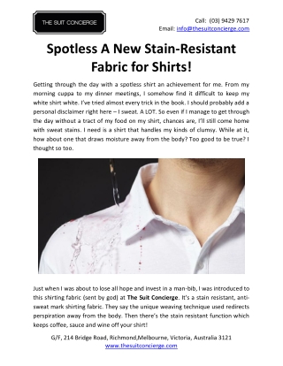 Spotless A New Stain-Resistant Fabric for Shirts!