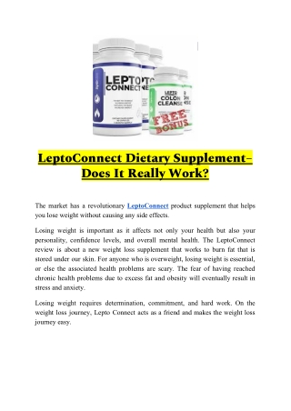 LeptoConnect Dietary Supplement– Does It Really Work?