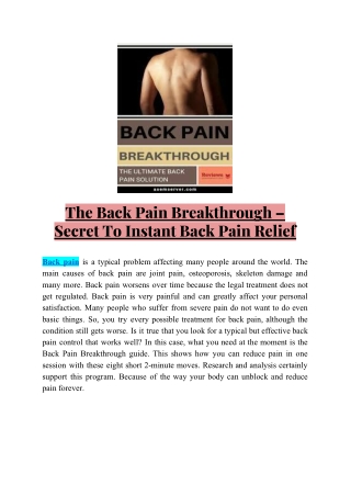The Back Pain Breakthrough – Secret To Instant Back Pain Relief