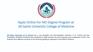 Apply Online For MD Degree Program at All Saints University College of Medicine