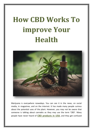 How CBD Works To improve Your Health