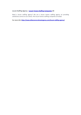 Locum Staffing Agency - Locum Tenens Staffing Companies UK