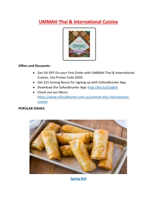 5% Off - UMMAH Thai & International Cuisine Menu Campbellfield, Vic