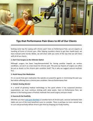 Tips that Performance Pain Gives to All of Our Clients