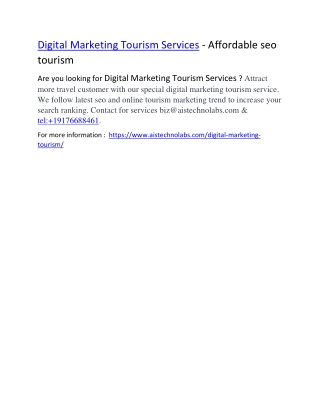 Digital Marketing Tourism - Affordable seo tourism