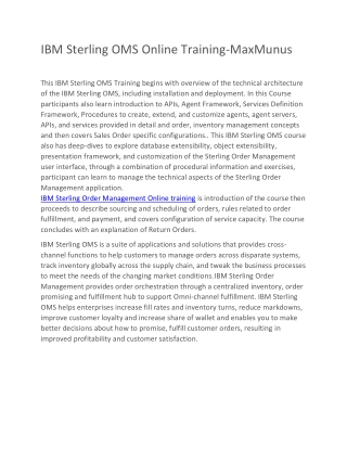 IBM Sterling OMS Online Training-MaxMunus