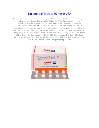 Tapentadol Tablets 50 mg in USA