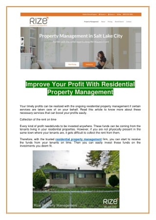 Improve Your Profit With Residential Property Management