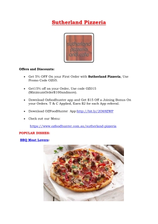 5% Off - Sutherland Pizzeria Menu - Pizza restaurant sutherland, NSW