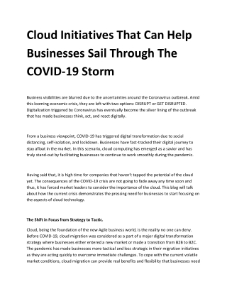 Cloud Initiatives That Can Help Businesses Sail Through The COVID-19 Storm