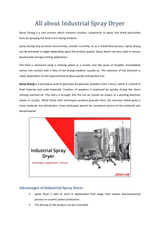 All about Industrial Spray Dryer