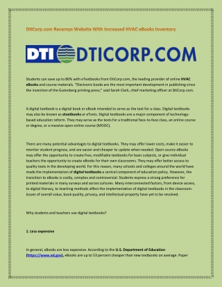 DtiCorp.com Revamps Website With Increased HVAC eBooks Inventory