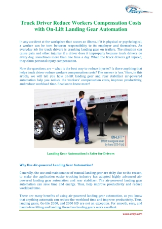 Truck Driver Reduce Workers Compensation Costs with On-Lift Landing Gear Automation