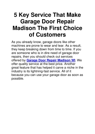 5 Key Service That Make Garage Door Repair Madison The First Choice of Customers