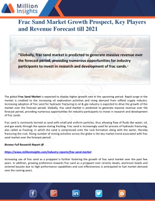 Frac Sand Market Growth Prospect, Key Players and Revenue Forecast till 2021