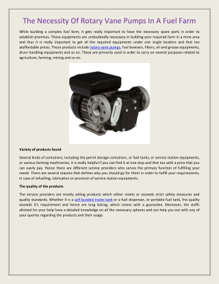 The Necessity Of Rotary Vane Pumps In A Fuel Farm