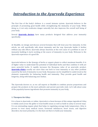 Introduction to the Ayurveda Experience