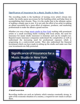 Significance of Insurance for a Music Studio in New York