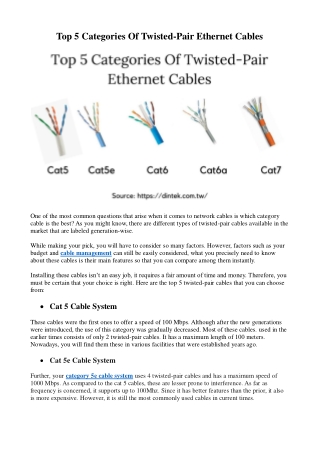 Top 5 Categories Of Twisted-Pair Ethernet Cables
