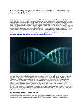 Burgeoning Demand for Dna Sequencing to Fuel Market Growth Through 2017-2025