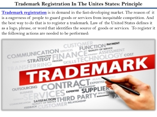 Trademark Registration In The Unites States: Principle