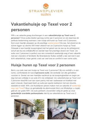 Strandplevier Suites - Huisje huren Texel 2 personen