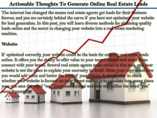 Actionable Thoughts To Generate Online Real Estate Leads