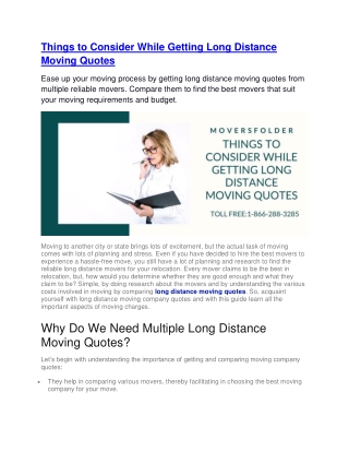 Things to Consider While Getting Long Distance Moving Quotes