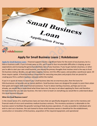 Apply for Small Business Loans | Rokdabazaar